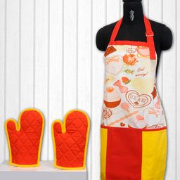 SWAYAM Cream-Coloured & Orange Cotton Kitchen Linen Set-25