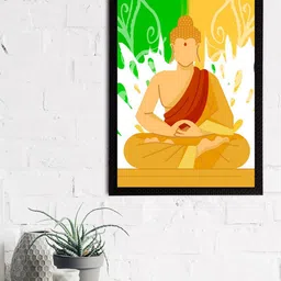 eCraftIndia Beige & Red Meditating Lord Buddha Satin Matt Textured UV Wall Art-image-51