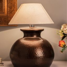 Homesake Copper-Toned & White Textured Handcrafted Table Lamp with Shade-38