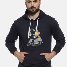 Campus Sutra Men Navy Blue Beethoven Printed Hooded Sweatshirt-picture-42