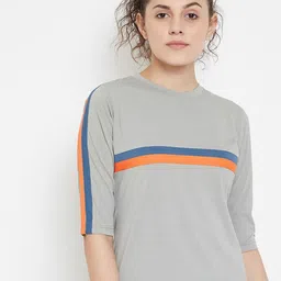 JUMP USA Women Grey Striped Round Neck T-shirt-picture-22