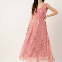 Deewa Pink Floral Georgette Maxi Dress-picture-13