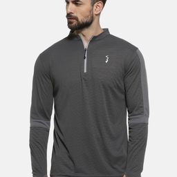 Campus Sutra Men Charcoal Grey Solid Mandarin Collar T-shirt-image-35