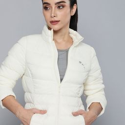 Puma Women White Solid Mock Collar Outdoor Padded Jacket-image-10