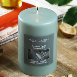 HOSLEY Grey Eucalyptus Mint Fragranced Wax Pillar Candle-image-20