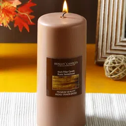 HOSLEY Brown Rustic Sandalwood Fragranced Wax Pillar Candle-image-2
