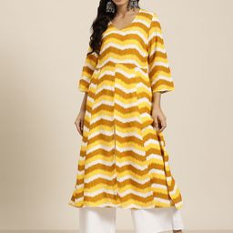 HERE&NOW Chevron Printed A-Line Kurta-image-7
