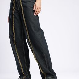 glitchez Women Pure Cotton Skater Fit High-Rise Frayed Jeans-image-59