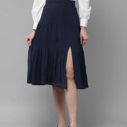RARE Women Navy-Blue Solid Tiered A-Line Skirt-picture-21