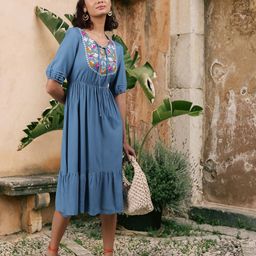 DressBerry Women Stunning Blue Floral Tiered Dress-picture-31