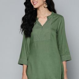 HERE&NOW Women Green Striped Kurti-picture-13