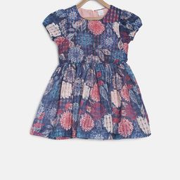 MINI KLUB Girls Blue Floral Printed Fit and Flare Dress-52
