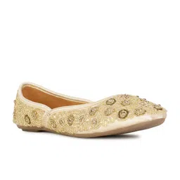 Bata Beige Ethnic Fabric Embellished Mojaris-21