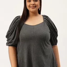 theRebelinme Plus Size Charcoal Grey Solid Panelled Top-picture-0