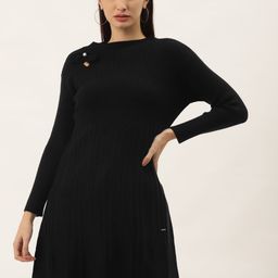 Duke Women Black Self Striped Longline Wool Pullover-image-106