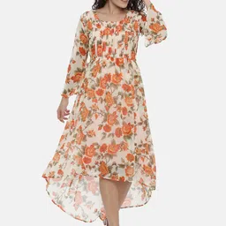 Souchii Women Cream-Coloured Printed A-Line Dress-image-94
