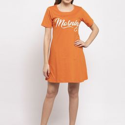Secret Wish Orange & White Solid Nightdress-image-34