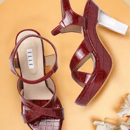 ELLE Women Maroon Croc Textured Platform Heels-24