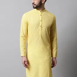 Jompers Men Yellow Geometric Embroidered Kurta-picture-47
