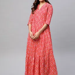 MBE Women Red & Off White Pure Cotton Bandhani Printed Kurta-1