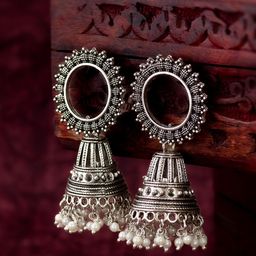 Anouk Silver Artificial Beaded Dome Shaped Jhumkas-0