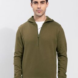 Snitch Men Olive Green Cotton Hooded Sweatshirt-picture-10