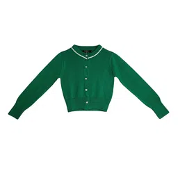 Style Quotient Girls Green Solid Front-Open Sweater-image-24