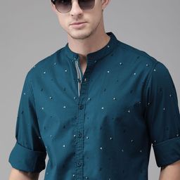 The Roadster Lifestyle Co Men Teal Blue & Off-White Regular Fit Printed Sustainable Casual Shirt-image-53