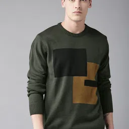 The Roadster Lifestyle Co Men Olive Green & Black Colourblocked Sweater-image-73