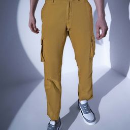 Hubberholme Men Khaki Slim Fit Cargos Trousers-image-77