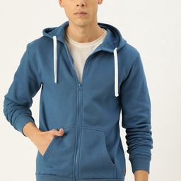 Campus Sutra Men Blue Solid Hooded Bio Wash Sweatshirt-image-36