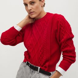 MANGO Women Red Cable Knit Pullover-image-60