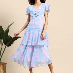 Mast & Harbour Floral Printed Flutter Sleeve Layered A-Line Midi Dress-image-44