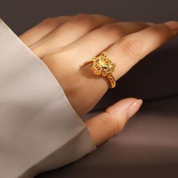 Rubans 18K Gold Plated Openable Adjustable Panther Motif Statement Ring-21