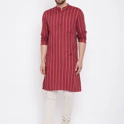 even Men Maroon & White Striped Straight Kurta-picture-23
