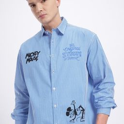 glitchez Mickey Mouse Print & Striped Oversized Shirt-image-68