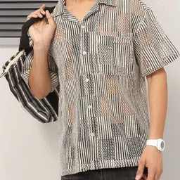 Kook N Keech Mono Checks Crochet Relaxed Shirt-picture-18