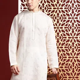 MANQ Ethnic Motifs Embroidered Sequinned Pure Cotton Kurta with Churidar-image-17