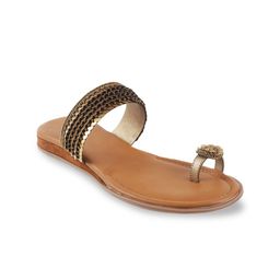 Mochi Women Gold-Toned Woven Design One Toe Flats-image-97