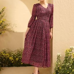 Antheaa Floral Printed V-Neck Empire Midi Dress-picture-8