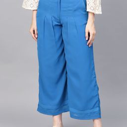 WISHFUL by W Women Blue Loose Fit Solid Parallel Trousers-image-79