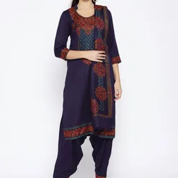 HK colours of fashion Navy Blue & Red Woollen Woven Liva Unstitched Dress Material-image-27