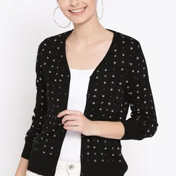 DressBerry Women Black & White Printed Cardigan-image-49