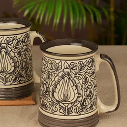 StyleMyWay Beige Printed Ceramic Mugs Set-image-32