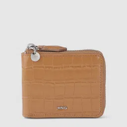 MANGO Women Croc Textured Zip Around Wallet-4