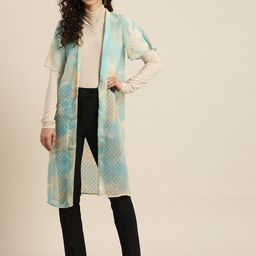 Qurvii Women Turquoise Blue & Beige Longline Shrug-picture-47
