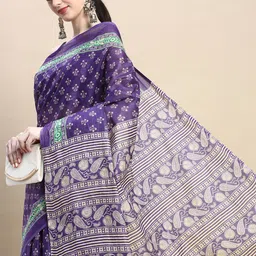SHANVIKA Floral Pure Cotton Block Print Saree-image-2