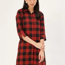 Hancock Women Red & Black Checked Shirt Dress-image-39