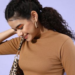 STREET 9 Women Chic Brown Solid Cropped Top-image-97