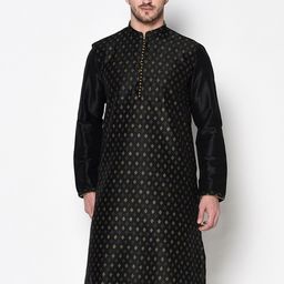 DEYANN Men Black & Brown Printed Kurta with Pyjamas-46